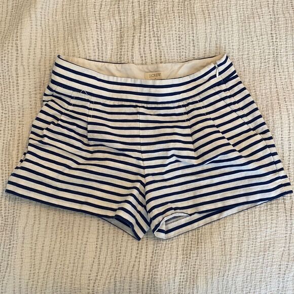 💙 J. Crew Factory Blue and White Striped Dress-Up Pleated Shorts Size 4 - Picture 2 of 5